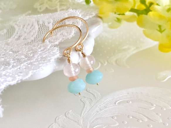 K14GF Three color gemstone small earrings 第1張的照片