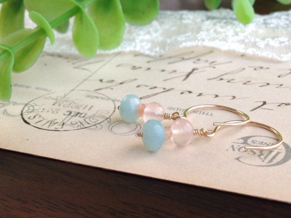 K14GF Three color gemstone small earrings 第3張的照片