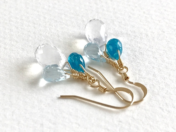 K14GF Silky quartz and blue gemstone earrings 第9張的照片