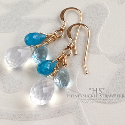 K14GF Silky quartz and blue gemstone earrings 第10張的照片