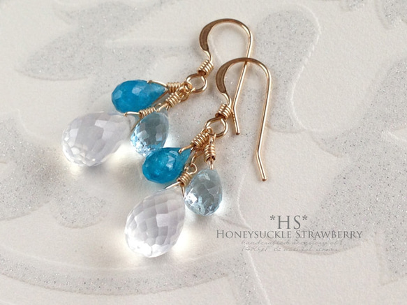 K14GF Silky quartz and blue gemstone earrings 第10張的照片