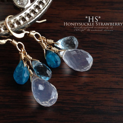 K14GF Silky quartz and blue gemstone earrings 第2張的照片