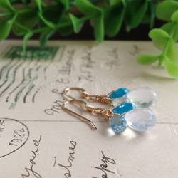 K14GF Silky quartz and blue gemstone earrings 第3張的照片