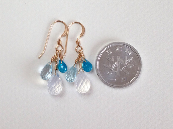 K14GF Silky quartz and blue gemstone earrings 第4張的照片