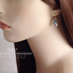 K14GF Silky quartz and blue gemstone earrings 第5張的照片