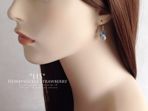 K14GF Silky quartz and blue gemstone earrings 第5張的照片