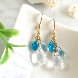 K14GF Silky quartz and blue gemstone earrings 第7張的照片