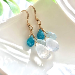 K14GF Silky quartz and blue gemstone earrings 第8張的照片