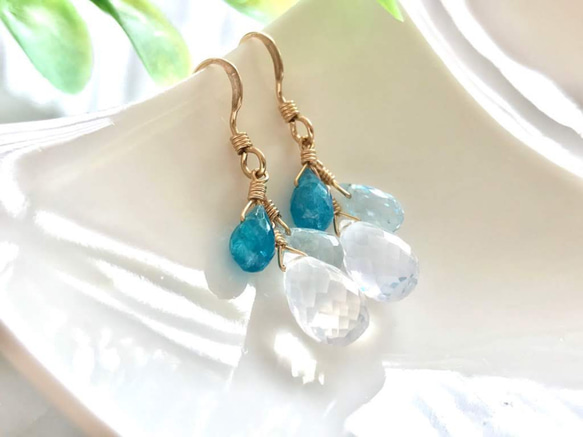 K14GF Silky quartz and blue gemstone earrings 第8張的照片