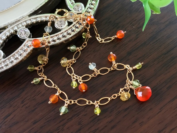 K14GF Bright orange carnelian bracelet 第7張的照片