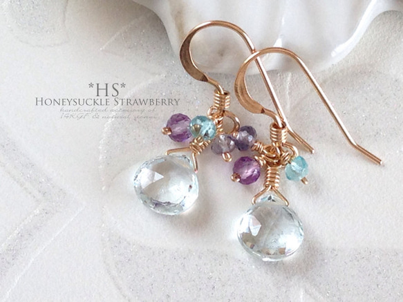 K14GF Pale Blue Aquamarine Earrings 第1張的照片