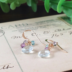 K14GF Pale Blue Aquamarine Earrings 第3張的照片