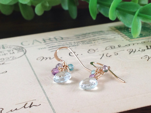 K14GF Pale Blue Aquamarine Earrings 第3張的照片