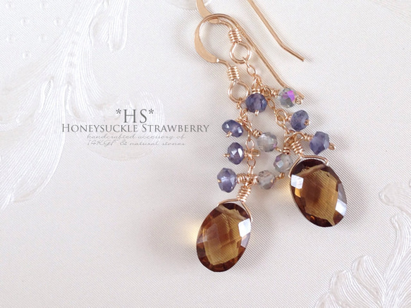 K14GF Beer Quartz Earrings 第1張的照片