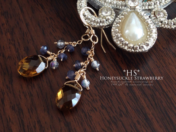 K14GF Beer Quartz Earrings 第2張的照片