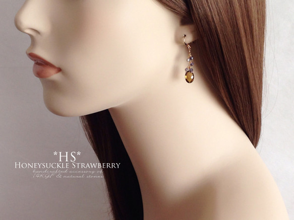 K14GF Beer Quartz Earrings 第5張的照片