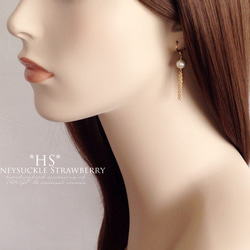 K14GF Round Freshwater Pearl and Tassel Chain Earrings 第5張的照片