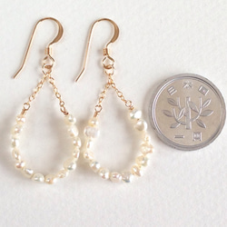 K14GF Freshwater pearl drop shape hoop earrings 第4張的照片