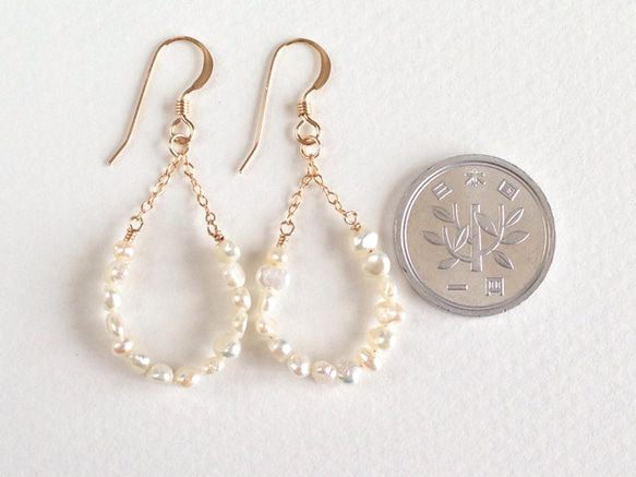 K14GF Freshwater pearl drop shape hoop earrings 第4張的照片