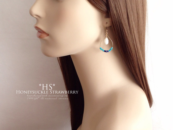 K14GF Summer-like shade hoop earrings 第5張的照片