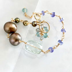 K14GF Green amethyst and brown pearl bracelet 第1張的照片