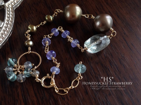 K14GF Green amethyst and brown pearl bracelet 第2張的照片