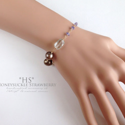 K14GF Green amethyst and brown pearl bracelet 第4張的照片