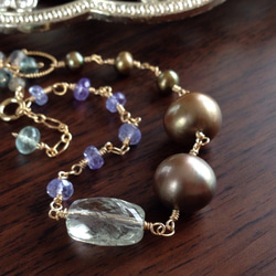 K14GF Green amethyst and brown pearl bracelet 第7張的照片