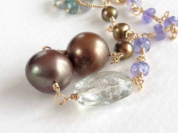 K14GF Green amethyst and brown pearl bracelet 第5張的照片