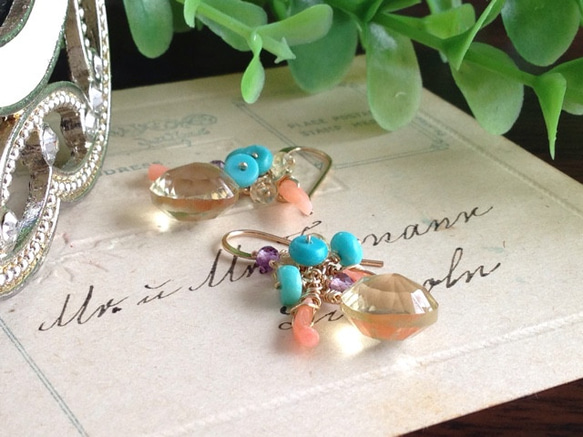 K14GF Champagne Quartz Summer Earrings 第3張的照片