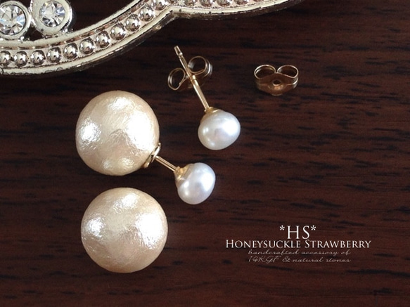 K14GF Stud Earrings of freshwater/cotton pearl Earring Back 第2張的照片