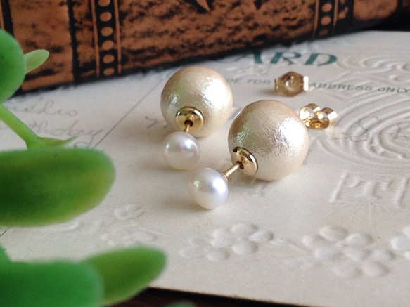 K14GF Stud Earrings of freshwater/cotton pearl Earring Back 第3張的照片