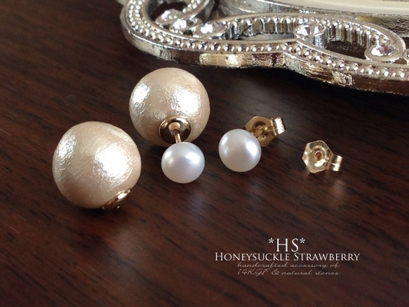 K14GF Stud Earrings of freshwater/cotton pearl Earring Back 第8張的照片