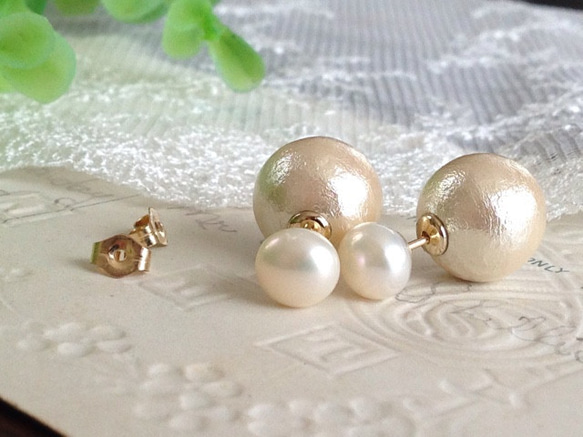 K14GF Stud Earrings of freshwater/cotton pearl Earring Back 第3張的照片