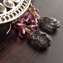 K14GF Modern earrings of black rutilated quartz 第8張的照片