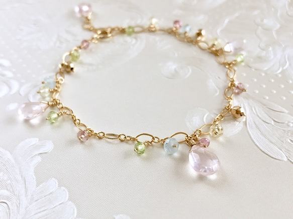 K14GF Spring-like bracelet of rose quartz 第10張的照片