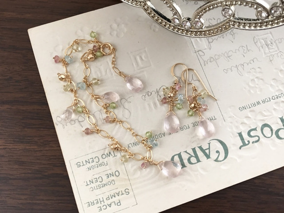 K14GF Spring-like bracelet of rose quartz 第9張的照片