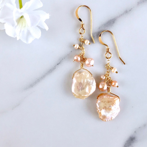 14kgf 花びら淡水パール ピアス/イヤリング flower bud ピアス（フック 