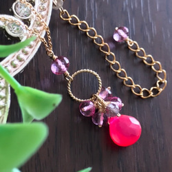 K14GF Fuchsia pink chalcedony and pink topaz necklace 第2張的照片