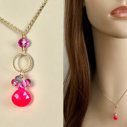 K14GF Fuchsia pink chalcedony and pink topaz necklace 第5張的照片