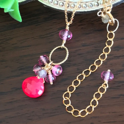 K14GF Fuchsia pink chalcedony and pink topaz necklace 第7張的照片