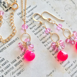 K14GF Fuchsia pink chalcedony and pink topaz necklace 第8張的照片