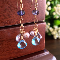 K14GF Swiss blue topaz and nuance color Gemstone Earrings 第2張的照片