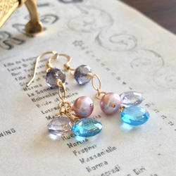 K14GF Swiss blue topaz and nuance color Gemstone Earrings 第3張的照片