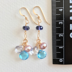 K14GF Swiss blue topaz and nuance color Gemstone Earrings 第4張的照片