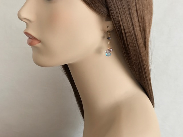 K14GF Swiss blue topaz and nuance color Gemstone Earrings 第5張的照片