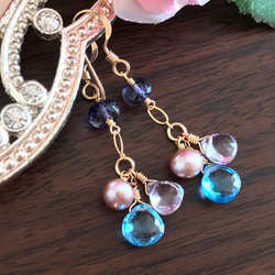 K14GF Swiss blue topaz and nuance color Gemstone Earrings 第7張的照片