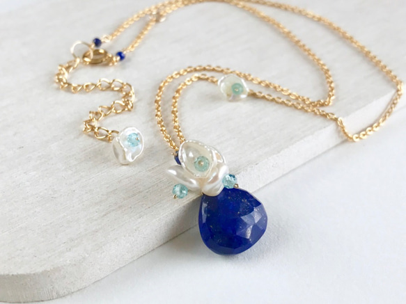 K14GF Lapis lazuli and Kesipearl Necklace 第1張的照片