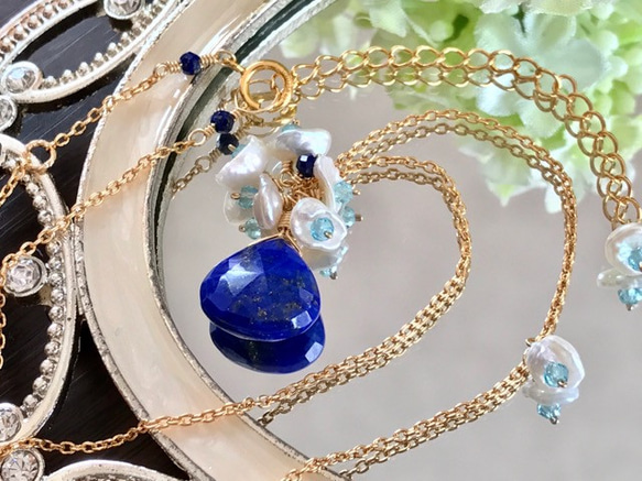 K14GF Lapis lazuli and Kesipearl Necklace 第2張的照片