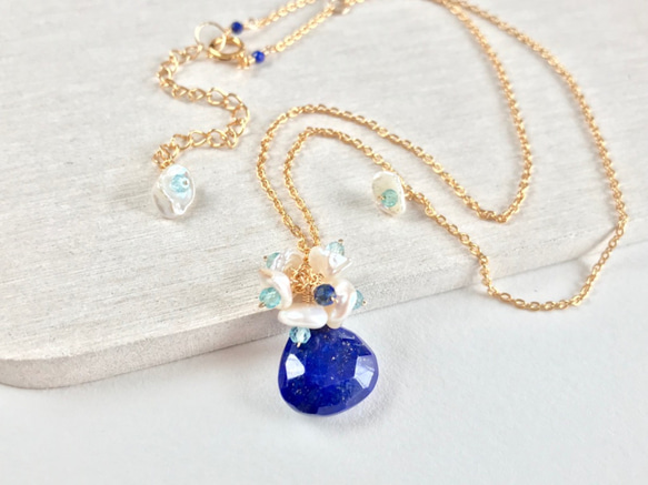 K14GF Lapis lazuli and Kesipearl Necklace 第6張的照片